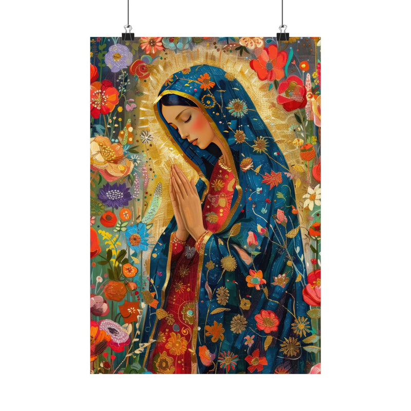 Matte Vertical Posters - Floral Mary Illustration for Spiritual Decor