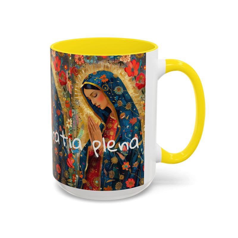 Our Lady Accent Coffee Mug – Ave Maria Gratia Plena Prayer Design (11/15oz)