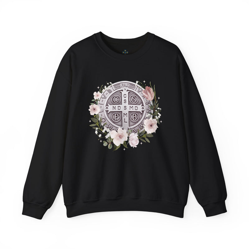 Benedictine Medal Crewneck Sweatshirt – Catholic Faith Floral