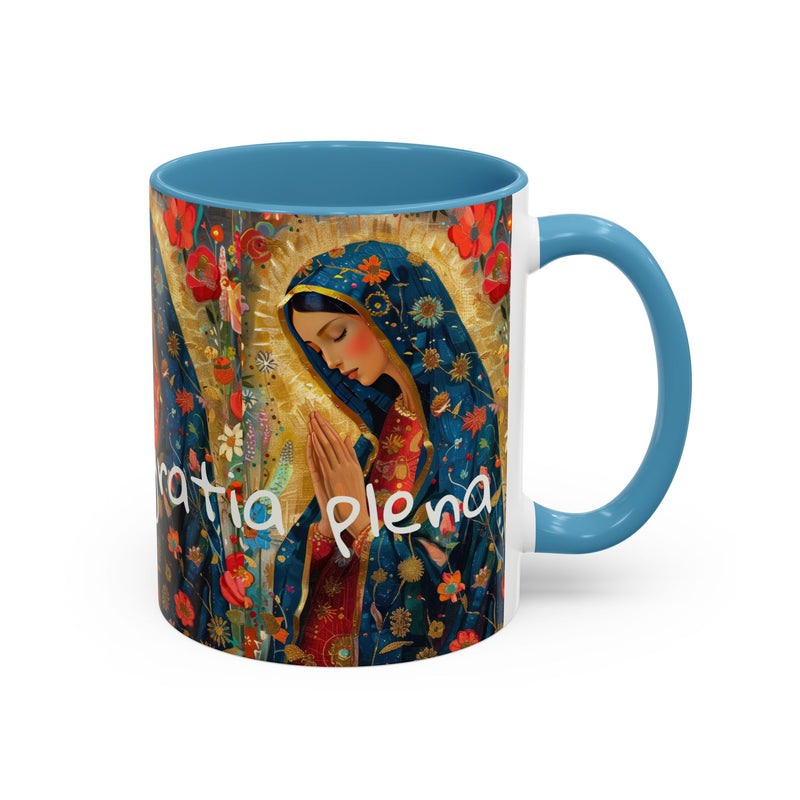 Our Lady Accent Coffee Mug – Ave Maria Gratia Plena Prayer Design (11/15oz)