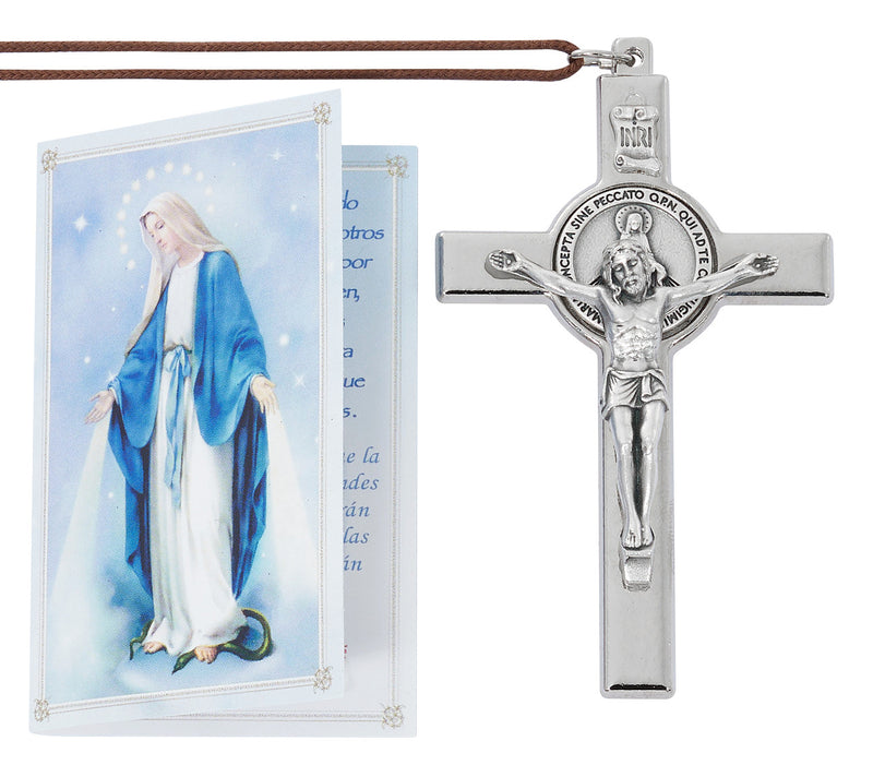 3" Silver Ox Miraculous Crucifix Pendant with Cord, Box & Booklet – Made in Italy (760-102)