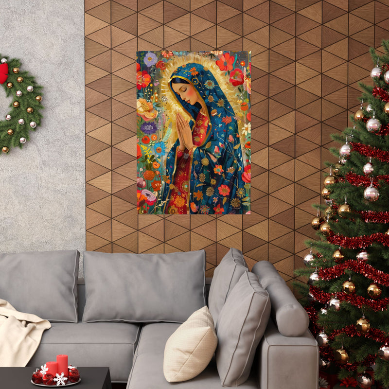 Matte Vertical Posters - Floral Mary Illustration for Spiritual Decor