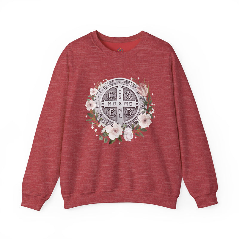 Benedictine Medal Crewneck Sweatshirt – Catholic Faith Floral