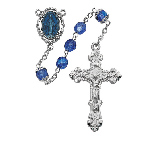 7mm Blue Glass Beads Miraculous Medal Rosary