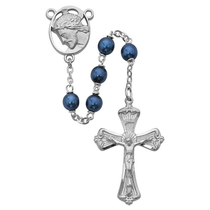 7mm Blue Metallic Bead Rosary