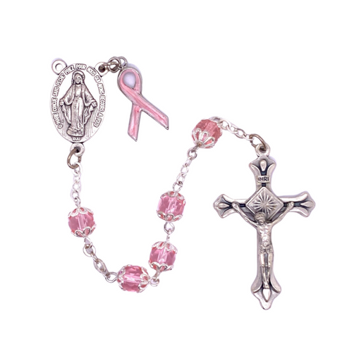 7mm Pink Crystal Beads Cancer Rosary with Box