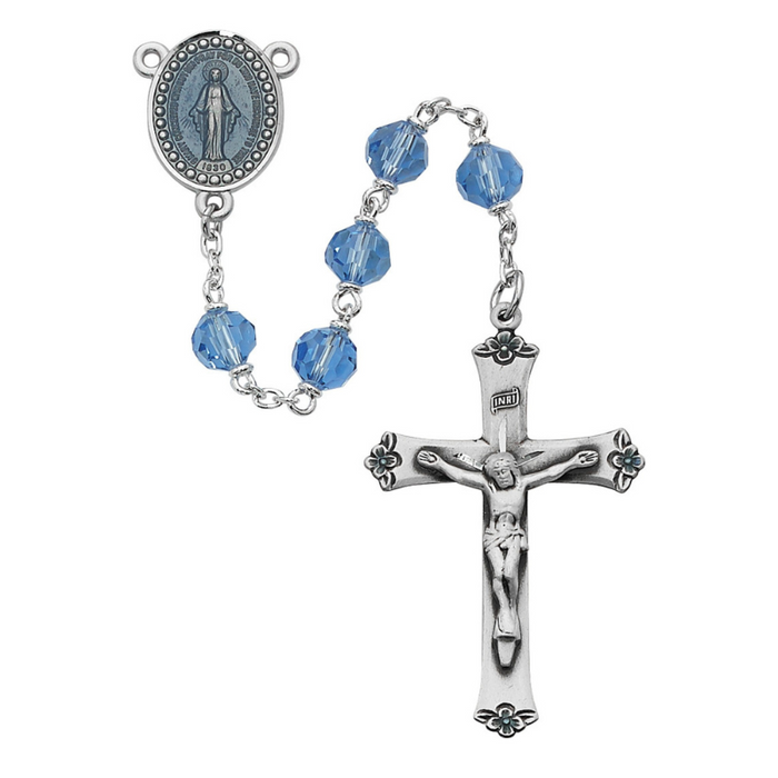 7mm Tincut Blue Rosary with Miraculous Center Medal