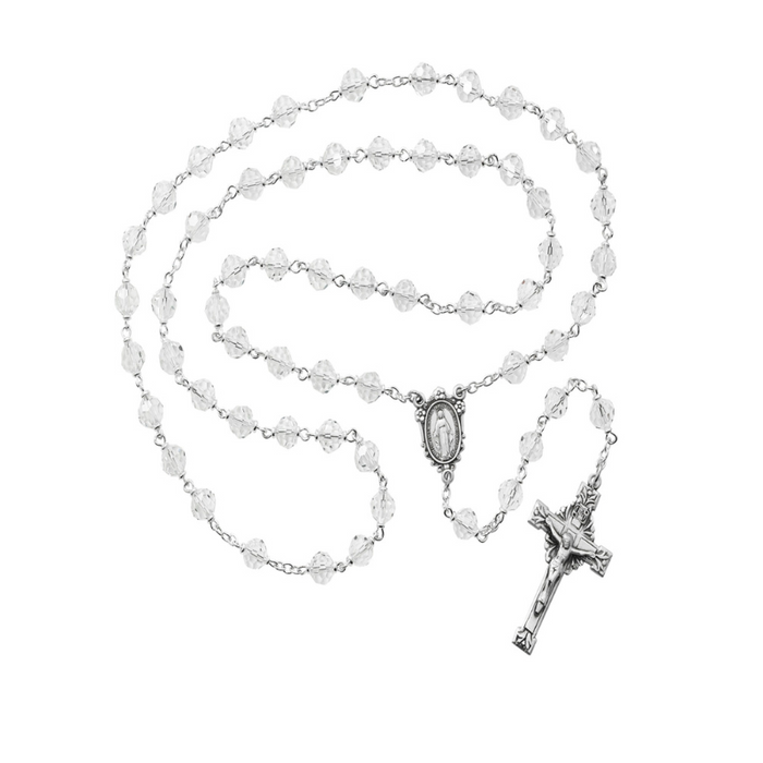 7mm Tincut Crystal Rosary with Miraculous Center Medal