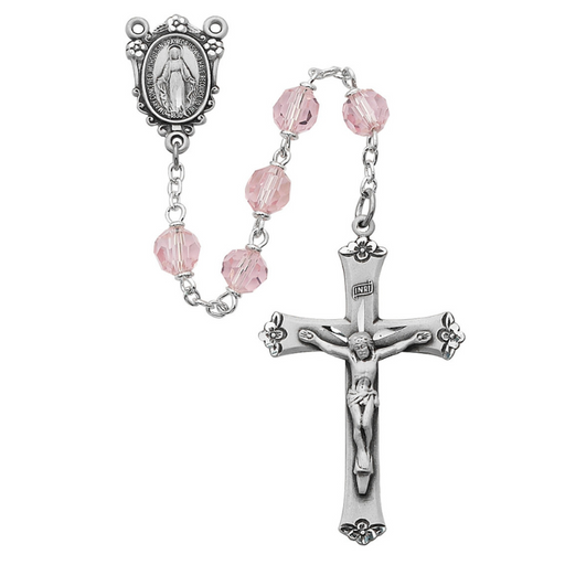 7mm Tincut Rose Beads Rosary with Miraculous Center Medal