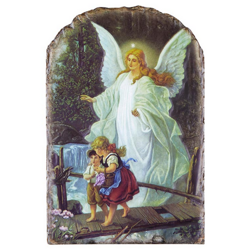 8.5" H Guardian Angel Arched Tile Plaque with Wire Stand