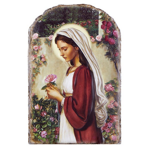 8.5" H Madonna of The Roses Tile Plaque with Wire Stand