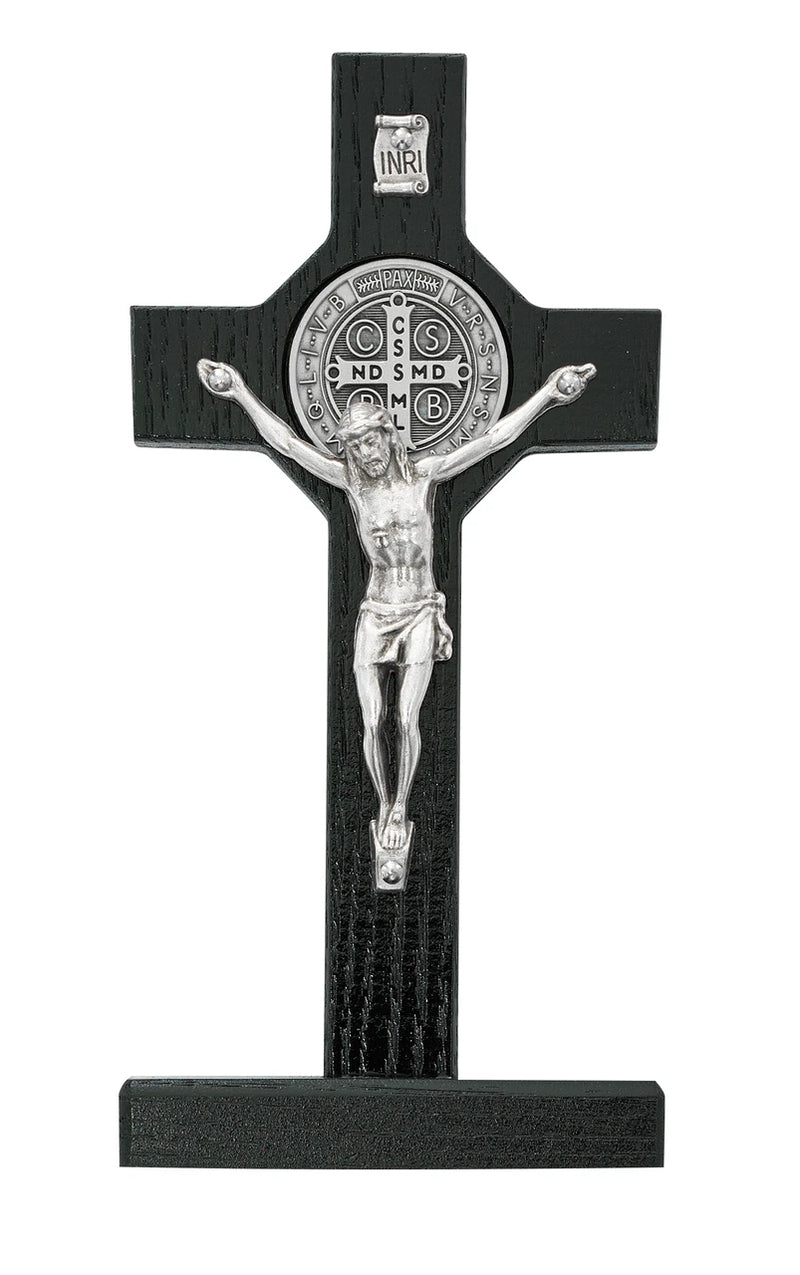 6-Inch Black Standing St. Benedict Crucifix with Silver Coin & Corpus