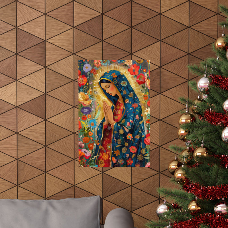 Matte Vertical Posters - Floral Mary Illustration for Spiritual Decor