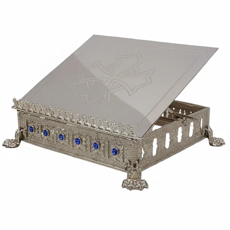 Adjustable Nickel Plated Missal Stand, Blue Stones | H-81S