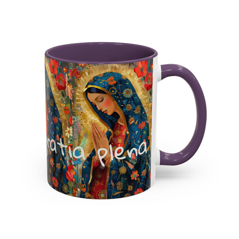 Our Lady Accent Coffee Mug – Ave Maria Gratia Plena Prayer Design (11/15oz)