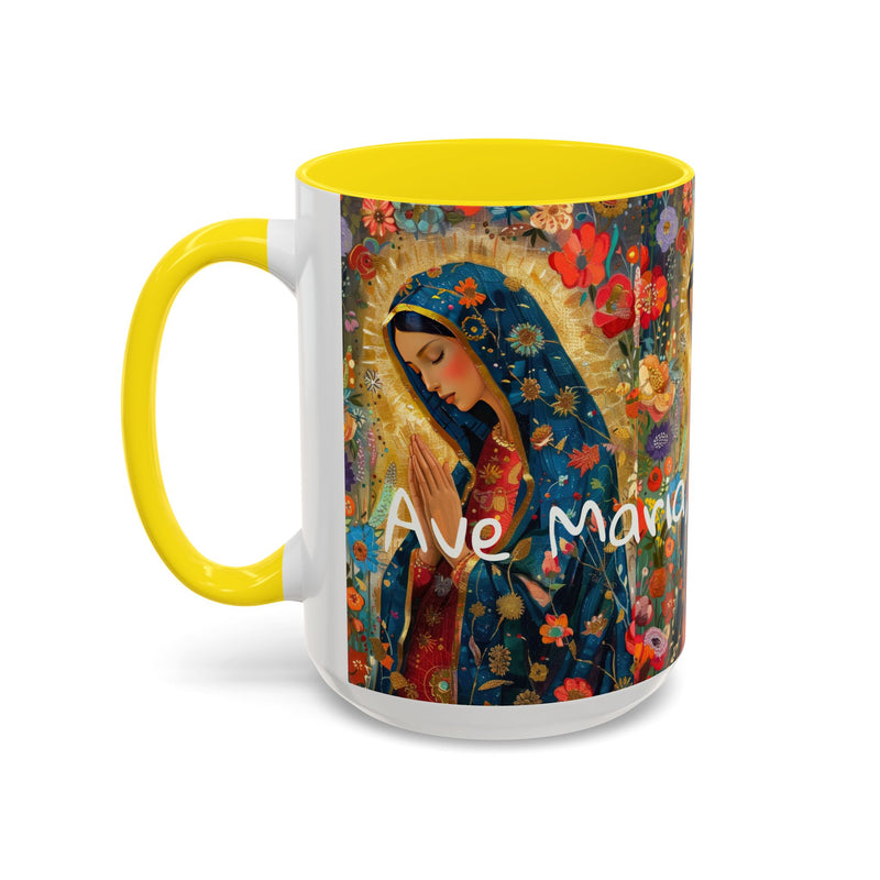 Our Lady Accent Coffee Mug – Ave Maria Gratia Plena Prayer Design (11/15oz)
