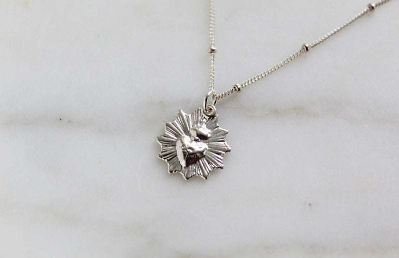 Sacred Heart minimalist scalloped necklace in sterling silver