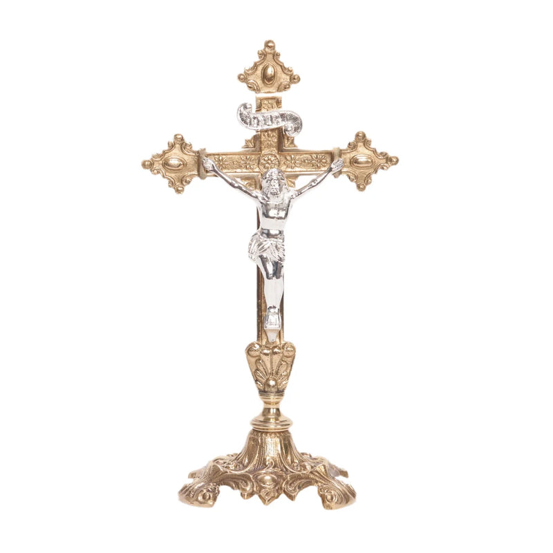 Brass Altar Crucifix with Silver Plated Corpus