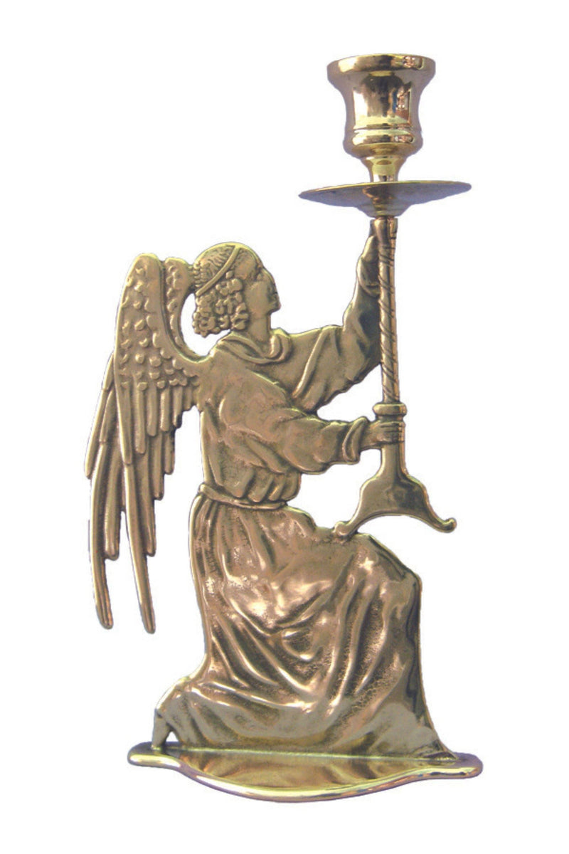 Brass Angel Altar Candlestick, 9.75" – Kneeling Angel, Made in Italy