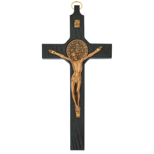 8" Black Copper Crucifix with St. Benedict Medal
