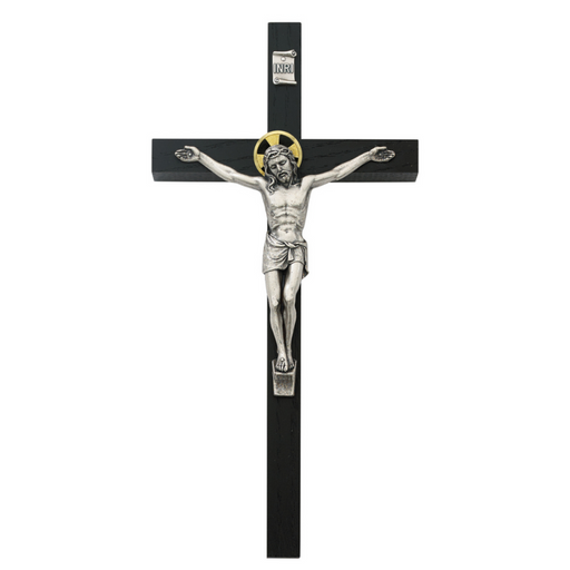 8" Black Crucifix with Gold Halo