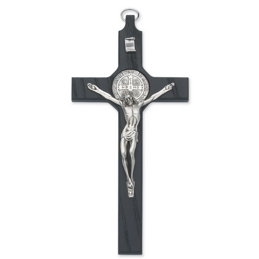 8" Black Crucifix with St. Benedict Medal