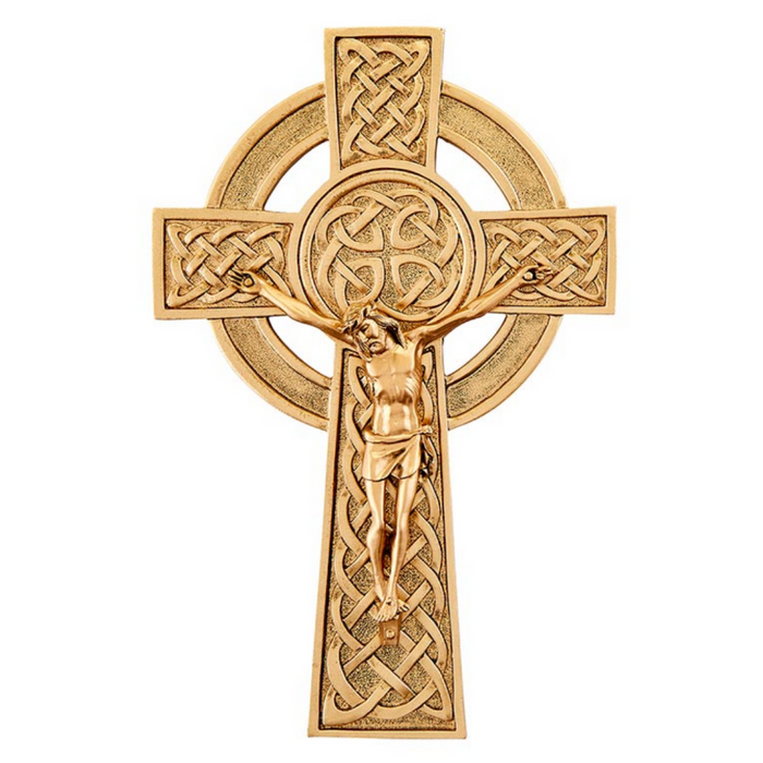 8" Pewter with Gold Finish Knotted Celtic Crucifix