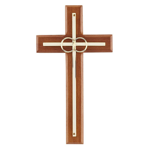 8" Gold Rings Wood Wedding Cross
