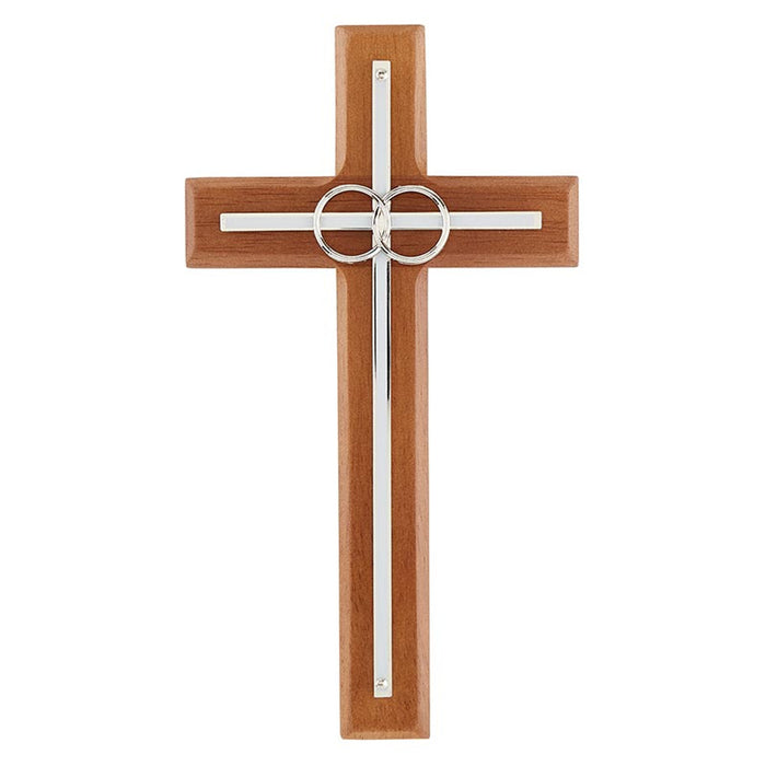 8" Silver Rings Wood Wedding Cross