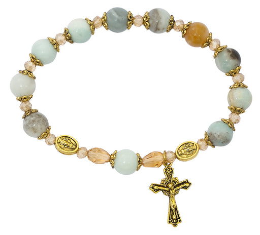 8mm Amazonite Rosary Miraculous Stretchable Bracelet