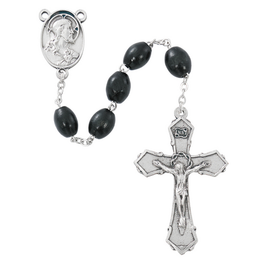 8mm Black Wood Beads Sacred Heart Rosary