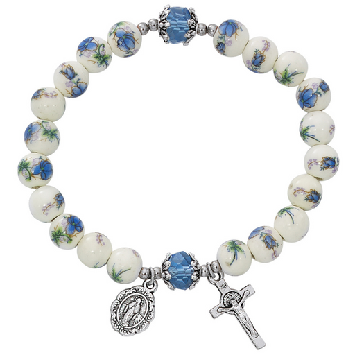 8mm Blue Ceramic Beads Miraculous Medal Stretch Bracelet our lady of miraculous medal power of the miraculous medal miraculous medal protection