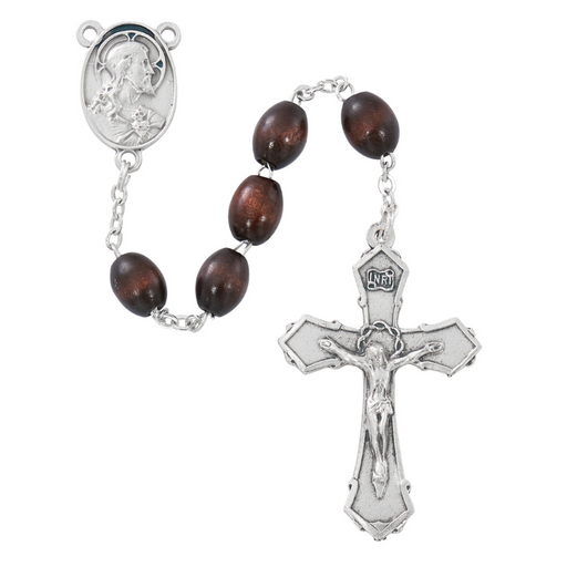 8mm Brown Wood Beads Sacred Heart Rosary