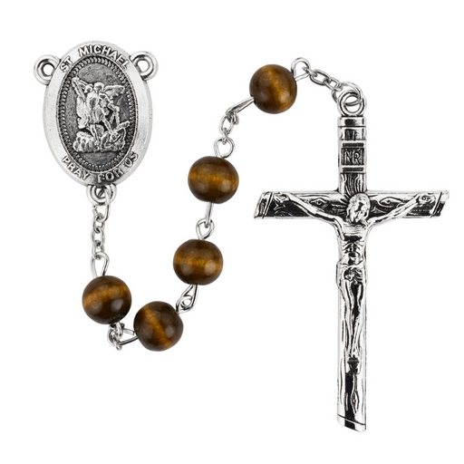 8mm Brown Wood St. Michael Rosary
