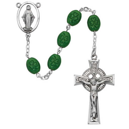 8mm Oval Green Shamrock Rosary