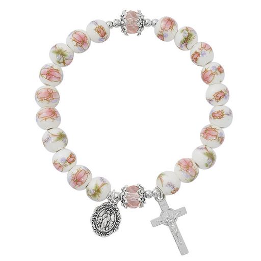 8mm Pink Ceramic Two Decade Rosary Bracelet