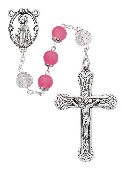 8mm Pink Rosary With 10MM Crystal Our Father Beads