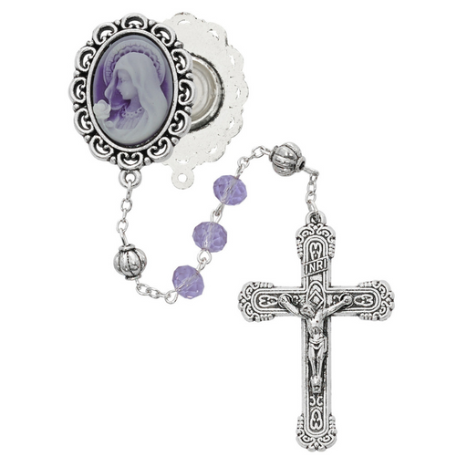 8mm Violet Cameo Our Lady of Lourdes Rosary