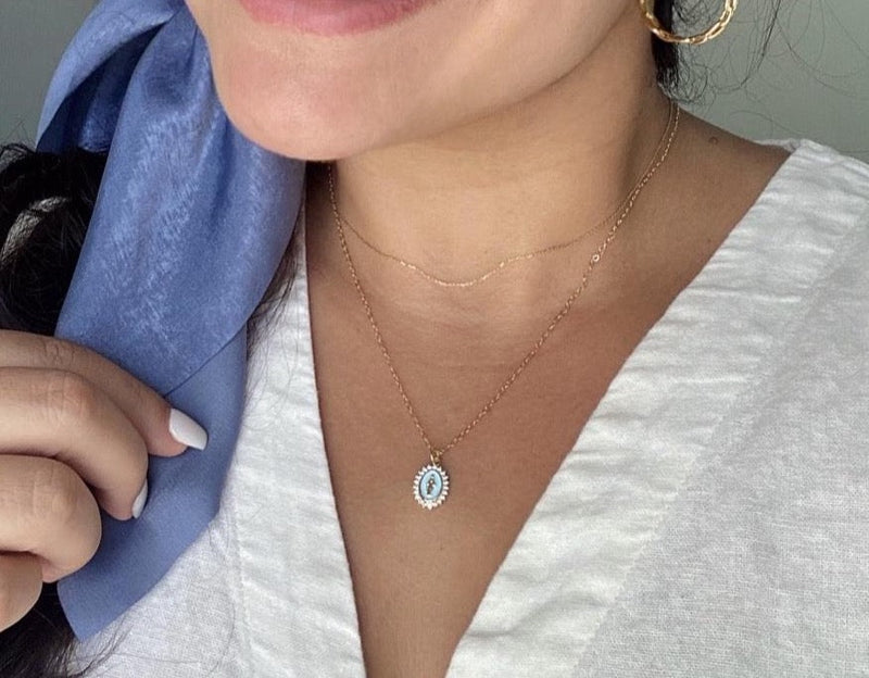 Mother Mary Necklace in Blue