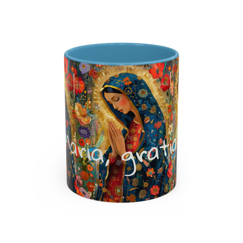 Our Lady Accent Coffee Mug – Ave Maria Gratia Plena Prayer Design (11/15oz)