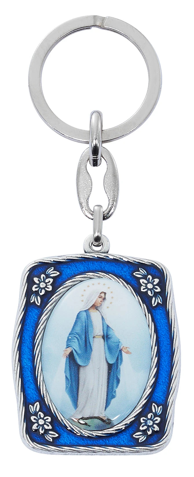 Miraculous Medal Blue Enamel Key Ring | Silver Ox | Made in Italy