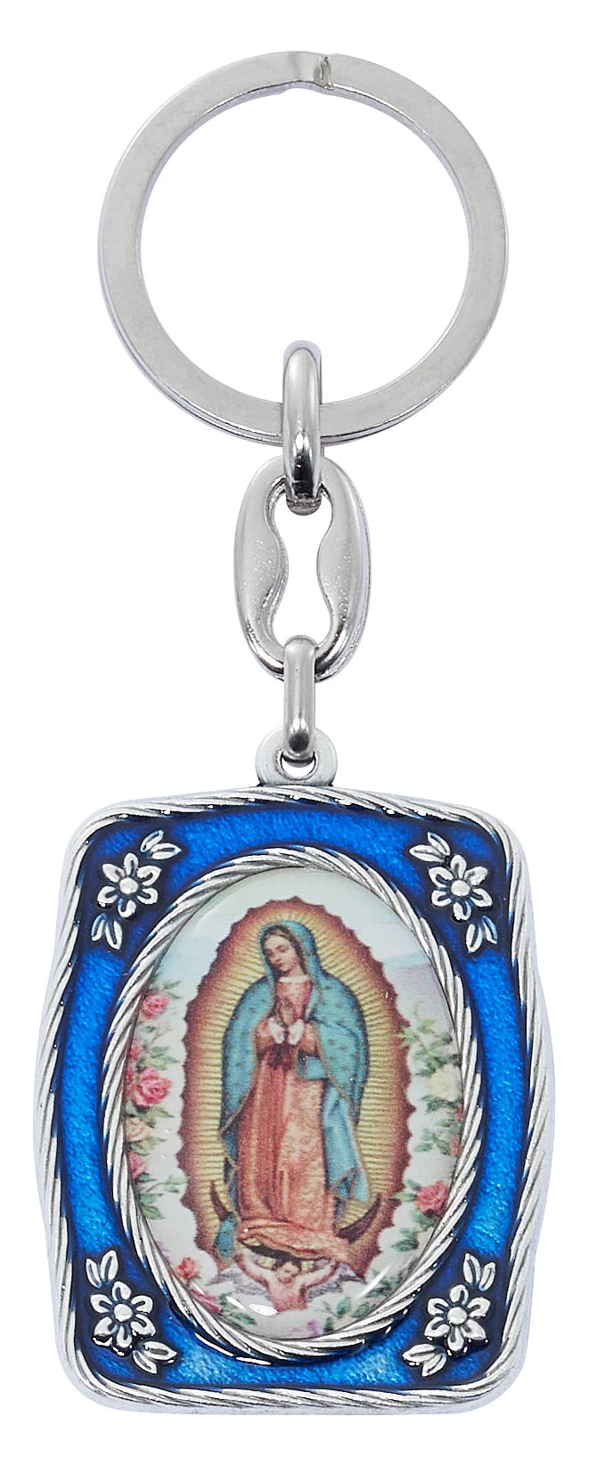 Our Lady of Guadalupe Blue Enamel Key Ring | Silver Ox | Made in Italy