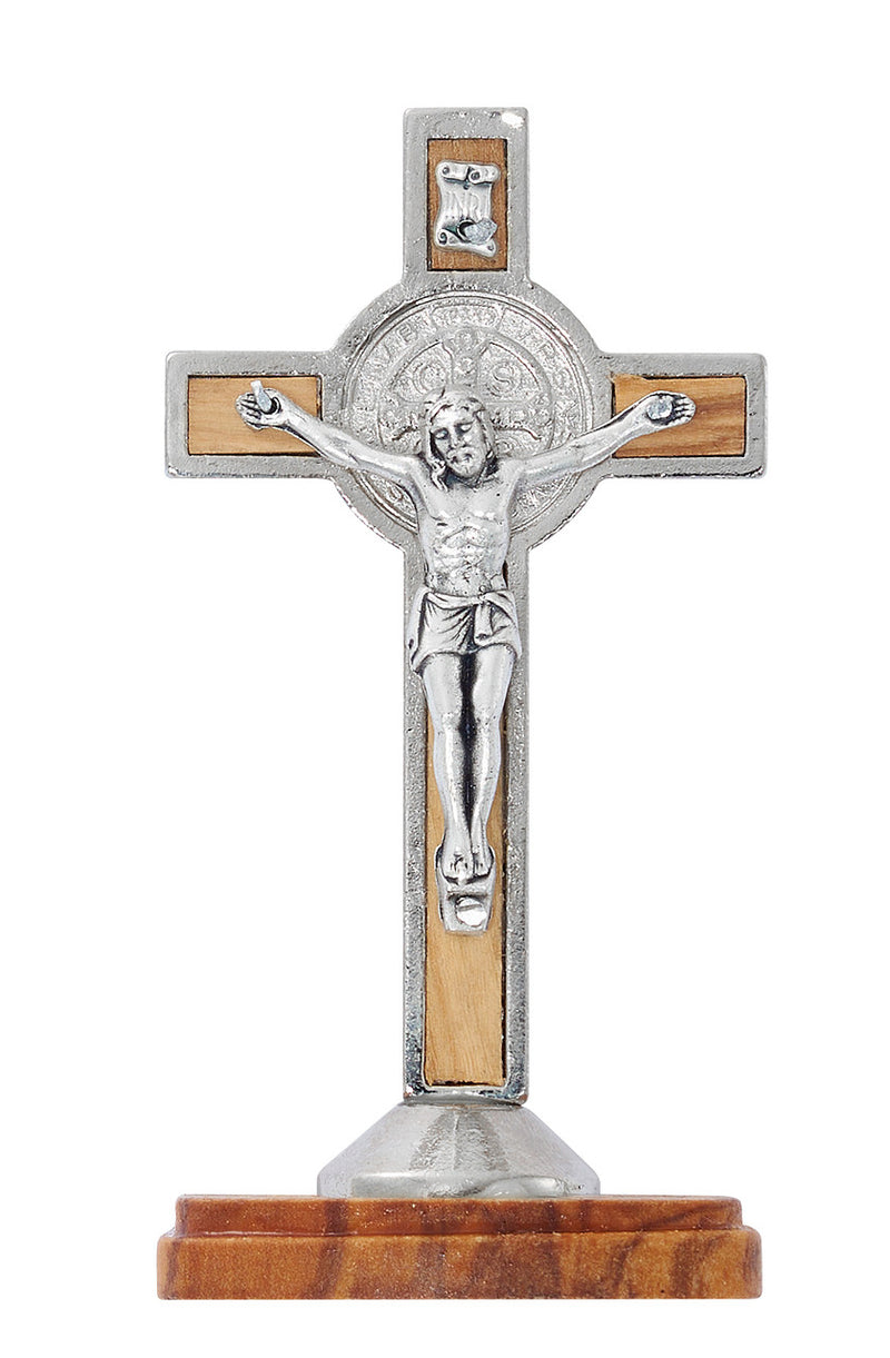 3.25" Olive Wood Standing St. Benedict Crucifix, Boxed – Made in Italy (94-64)