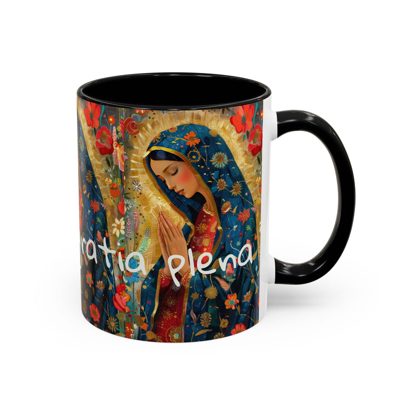 Our Lady Accent Coffee Mug – Ave Maria Gratia Plena Prayer Design (11/15oz)