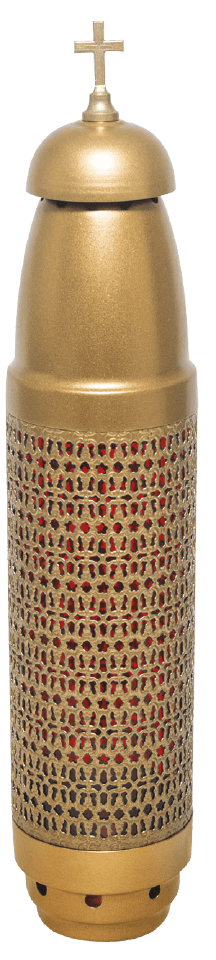 Red Cemetery Candle Light with Gold Filigree and Stake