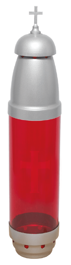 Red and Silver Cemetery Candle Light with Cross and Stake