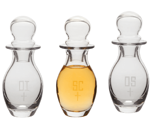 3-Piece Glass Chrismal Set for Holy Oils, 6 oz