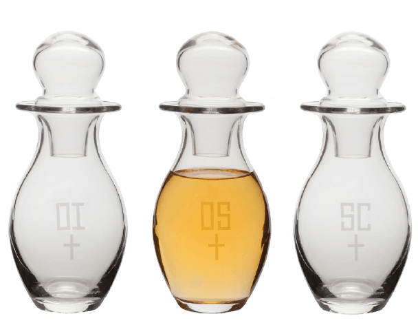 3-Piece Glass Chrismal Set for Holy Oils, 10 oz