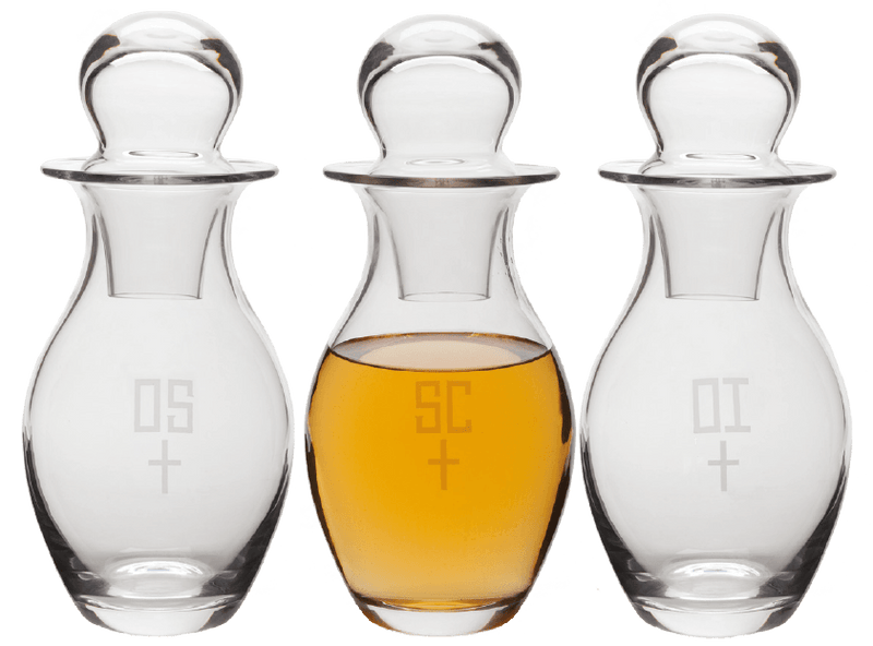 3-Piece Large Glass Chrismal Set for Holy Oils, 42 oz