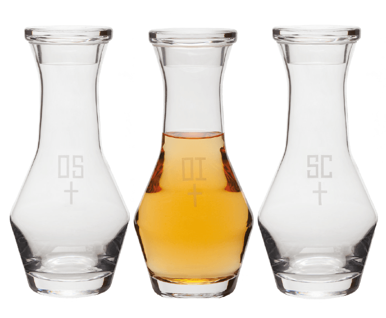 3-Piece Large Glass Chrismal Set for Holy Oils, 40 oz